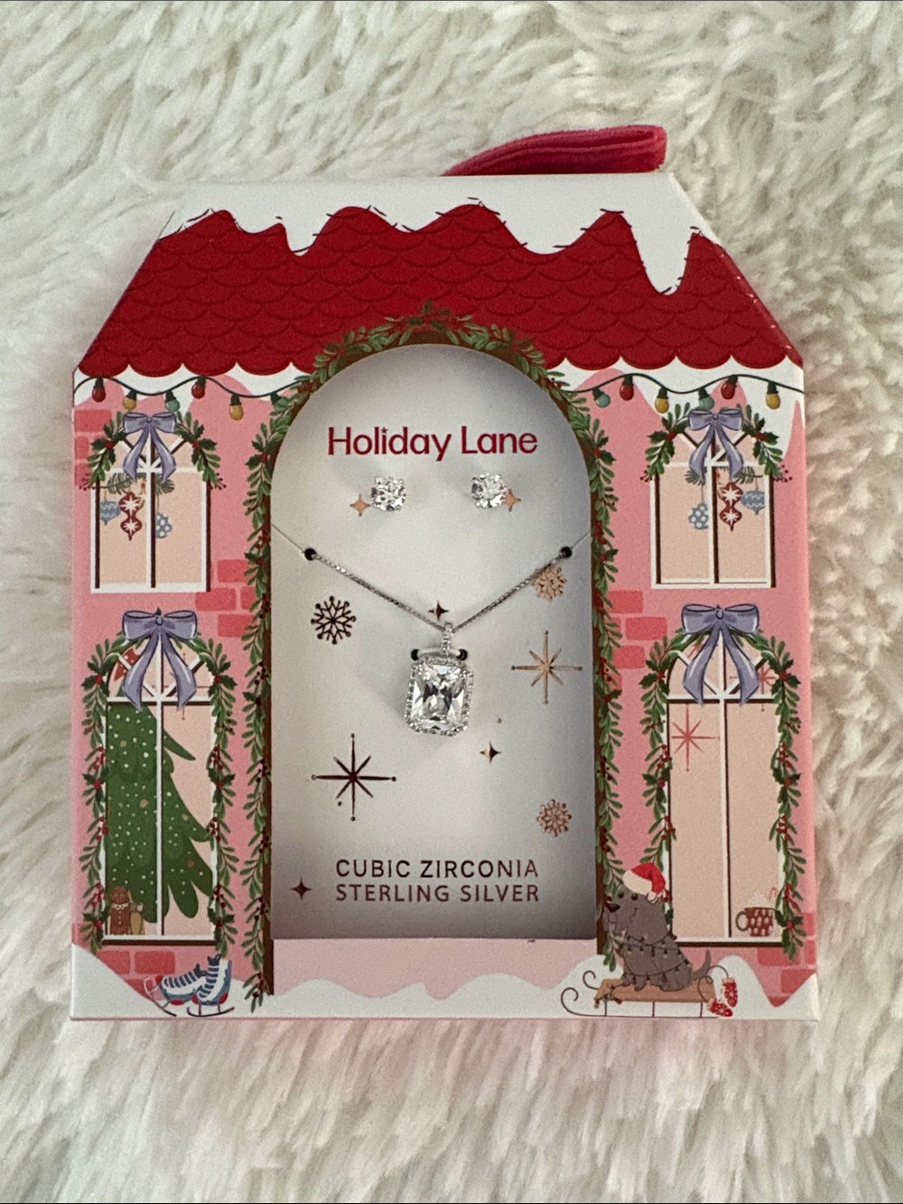 Holiday Lane Sterling Silver Cubic Zirconia Necklace & Earring Set - Pink